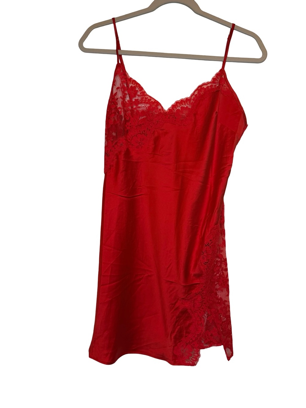 Victoria's Secret Red Satin Lace Trim Chemise Slip Mini Dress Adjustable Strap M - Picture 2 of 6